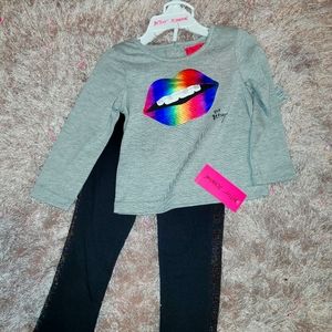 Betsey Johnson glitter lips pants set girls